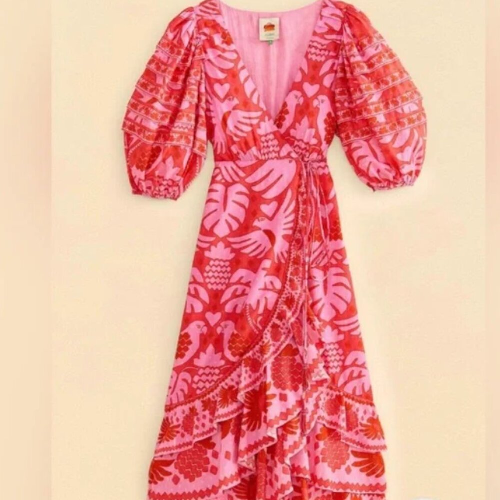 Farm Rio Jungle Scarf Wrap Midi Dress